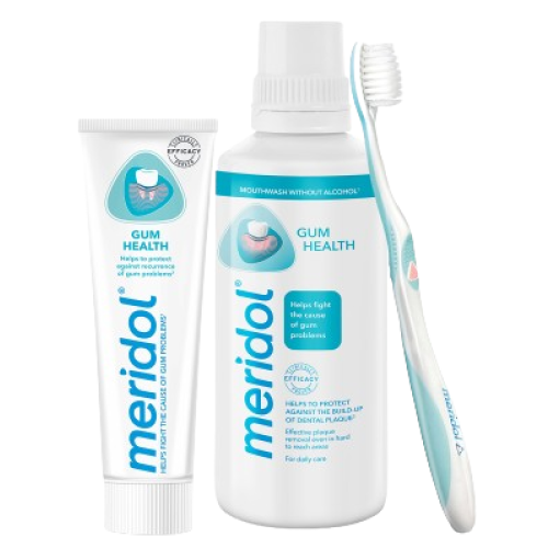 Toothpaste, mouthwash. toothbrush meridol